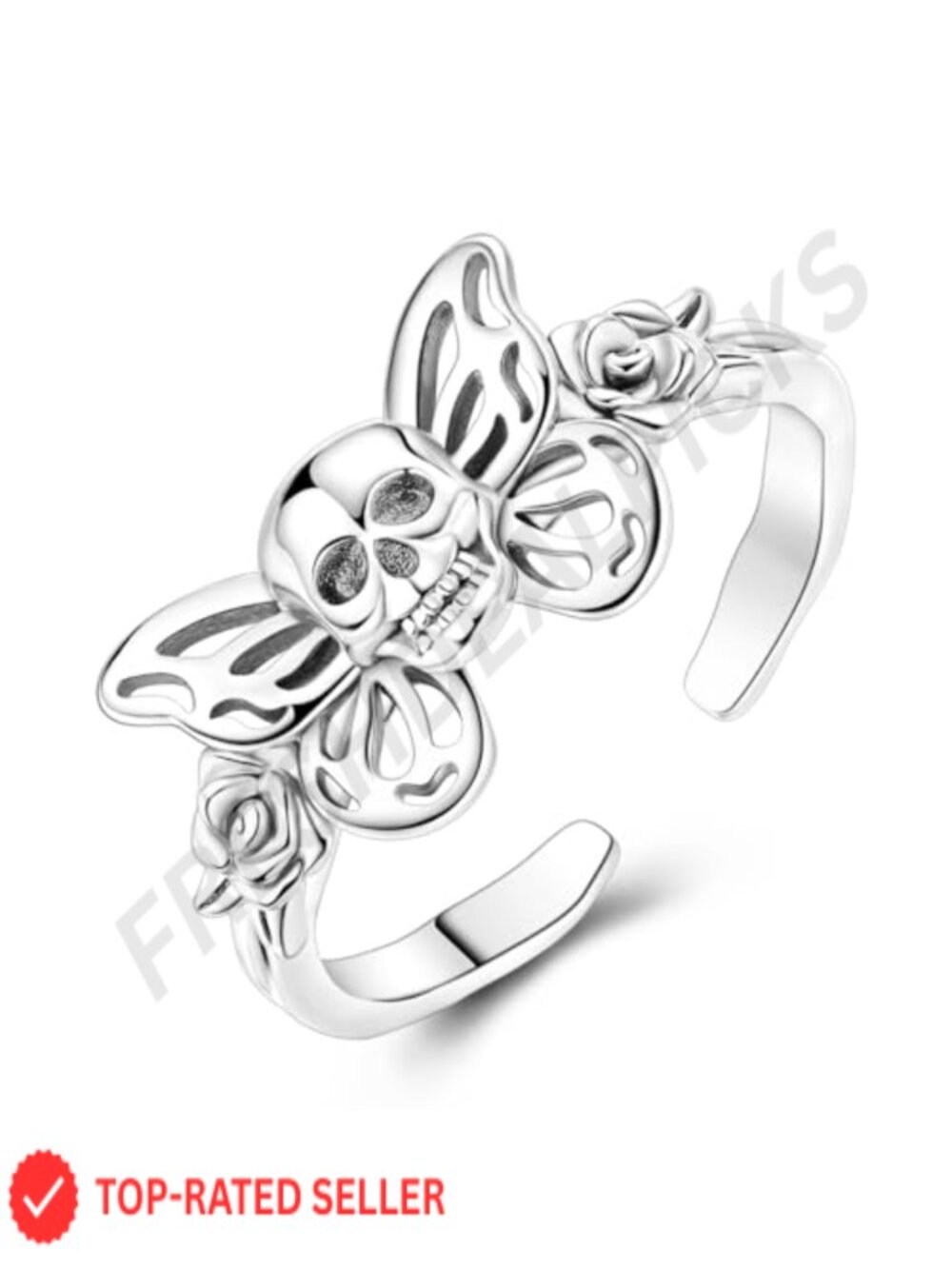 S925 Sterling Silver Adjustable Stackable Gothic Skull Rose Rings for Women